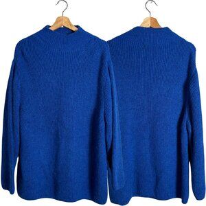 MNG Mock Neck Knit Sweater Pullover Women's Small Blue Chunky Oversized Comfy